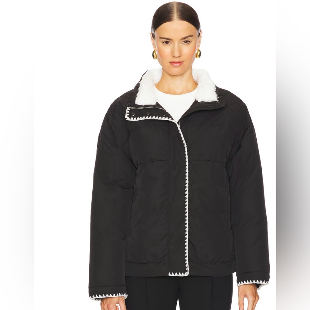 rag & bone Black Quilted Puffer Jacket with White Faux Fur Collar - Picture 14 of 16